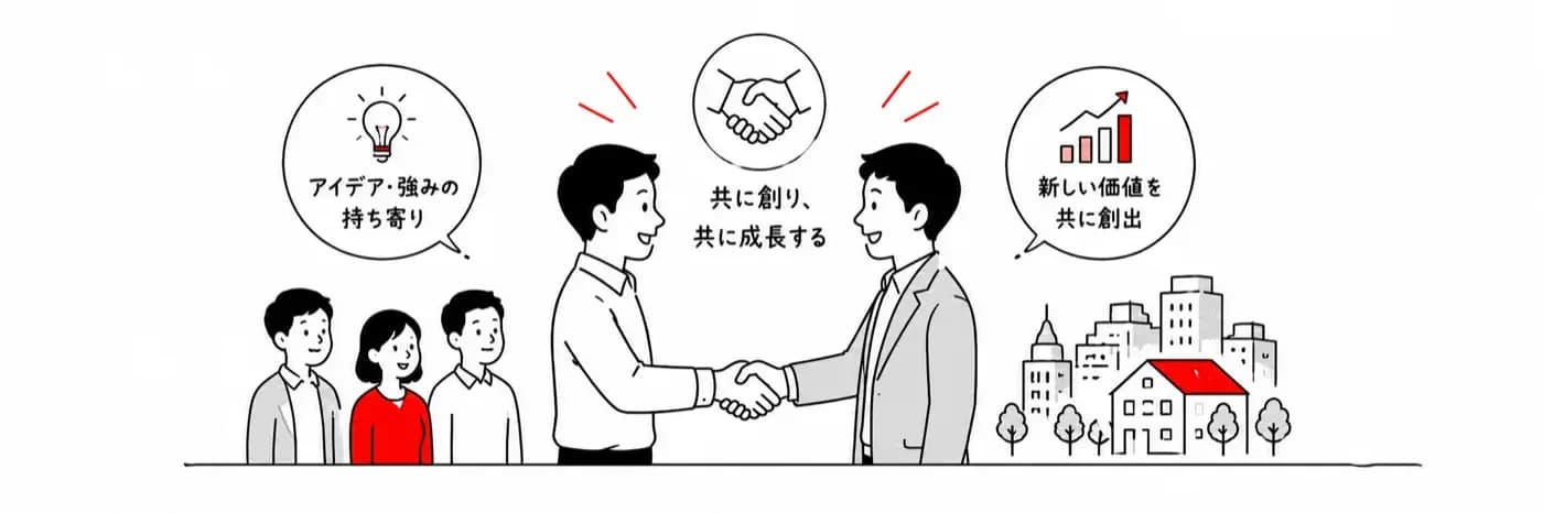 協働事業パートナーと握手する様子